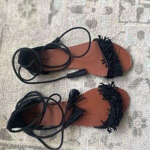 Mossimo Supply Co. black vegan suede fringe wrap sandals